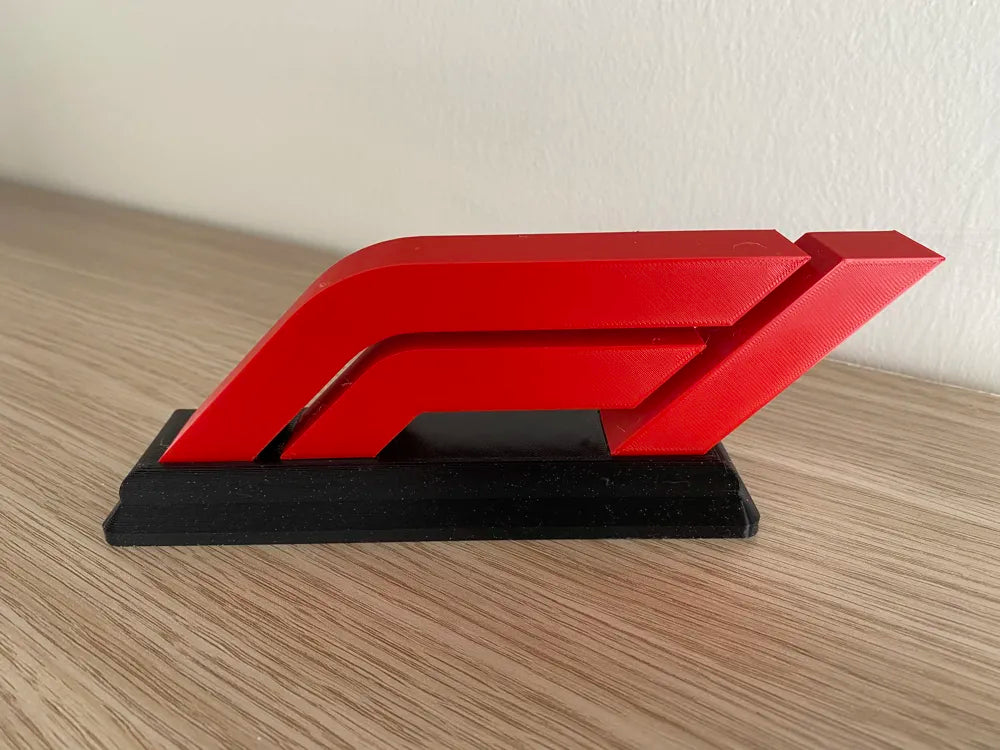 PosterBay MakerHub™ 3D Printed Formula 1 Logo Desk Stand – Red & Black F1 Racing Decor