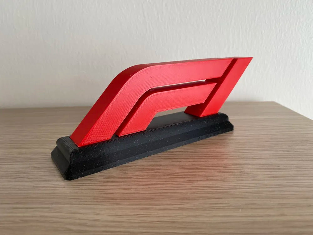 PosterBay MakerHub™ 3D Printed Formula 1 Logo Desk Stand – Red & Black F1 Racing Decor
