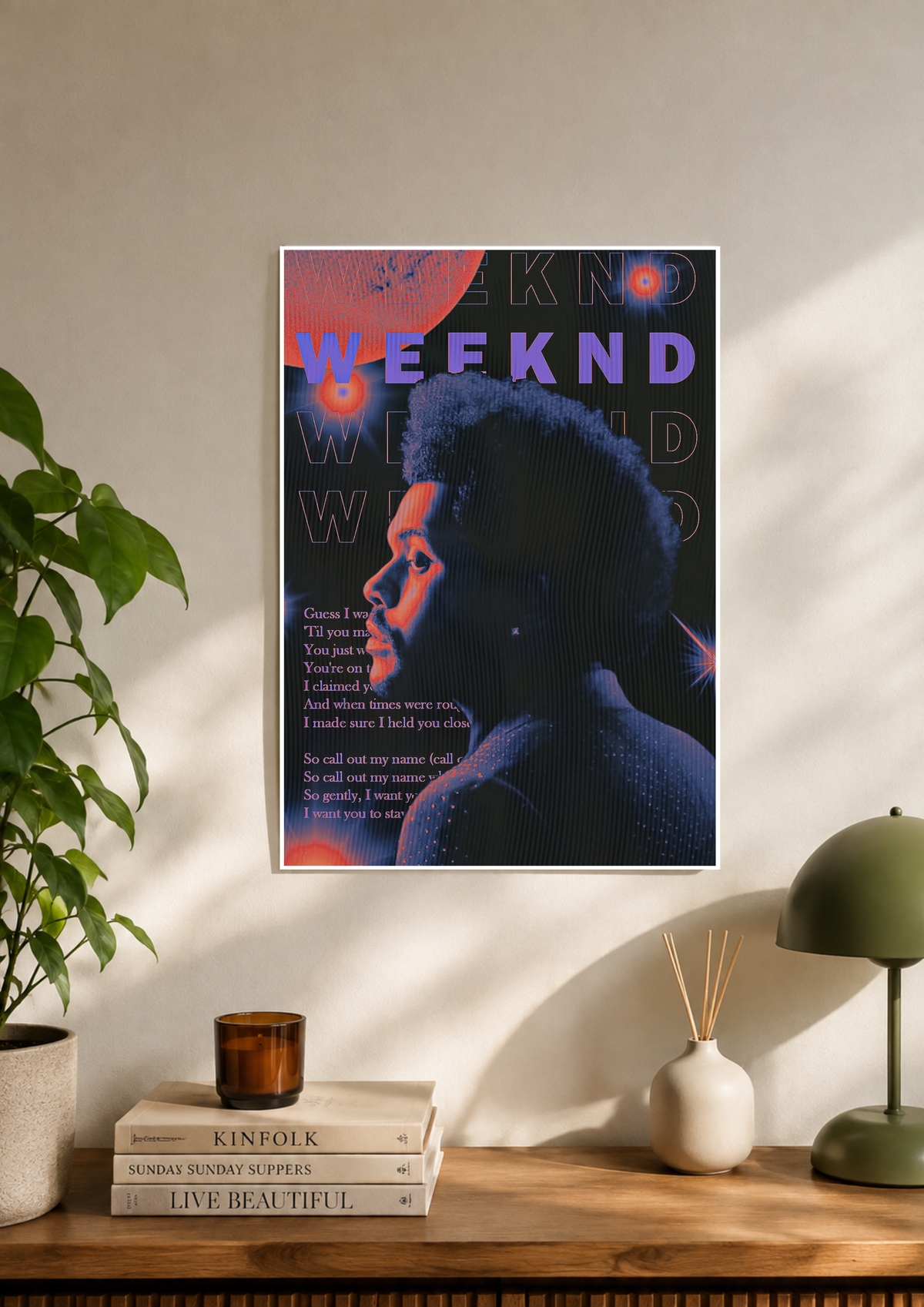 The Weeknd neon portrait poster in pink and blue