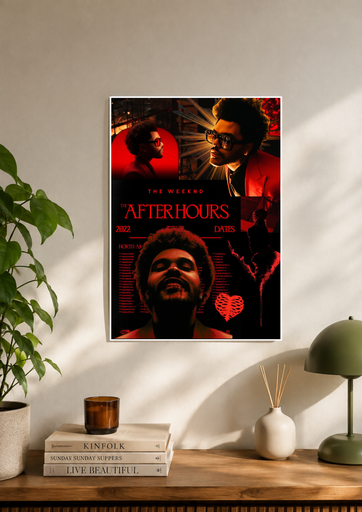 The Weeknd After Hours poster in red and black collage style
