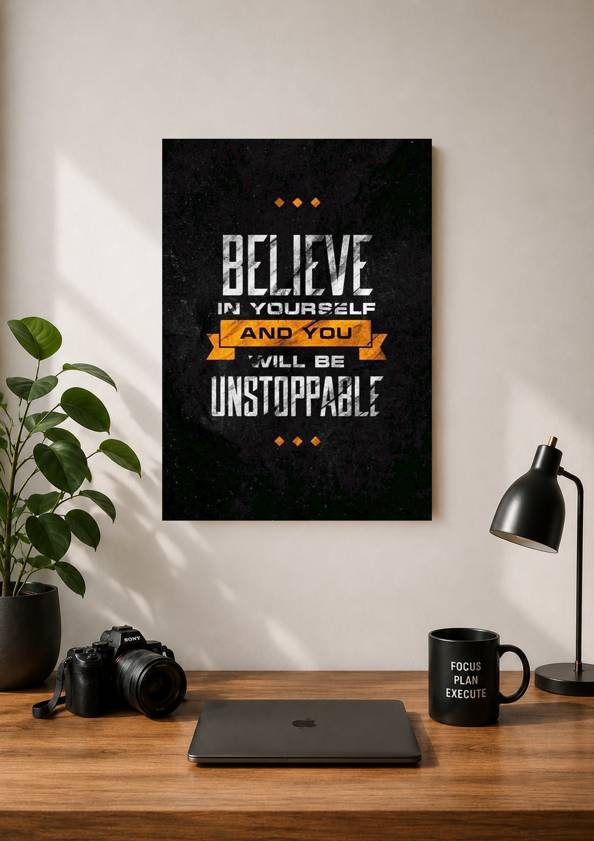 Believe In Yourself And You Will Be Unstoppable grunge typography poster
