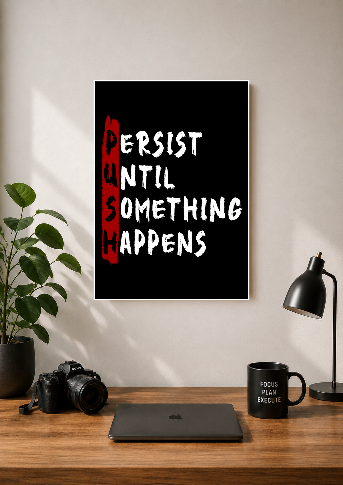 Persist Until Something Happens poster with PUSH spelled vertically in red