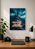 Mountain summit poster with a climber and the caption success is not luck