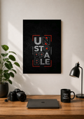 Unstoppable poster with the word stacked across four lines in a red outline
