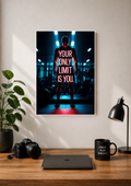 Gym poster of a lifter in red with the caption your only limit is you