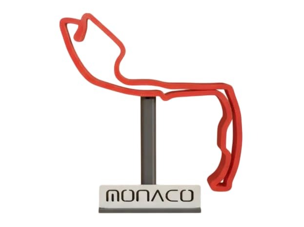 PosterBay MakerHub™ Monaco Race Track Desk Decor – 3D Printed Circuit Outline Model with Engraved Nameplate Stand